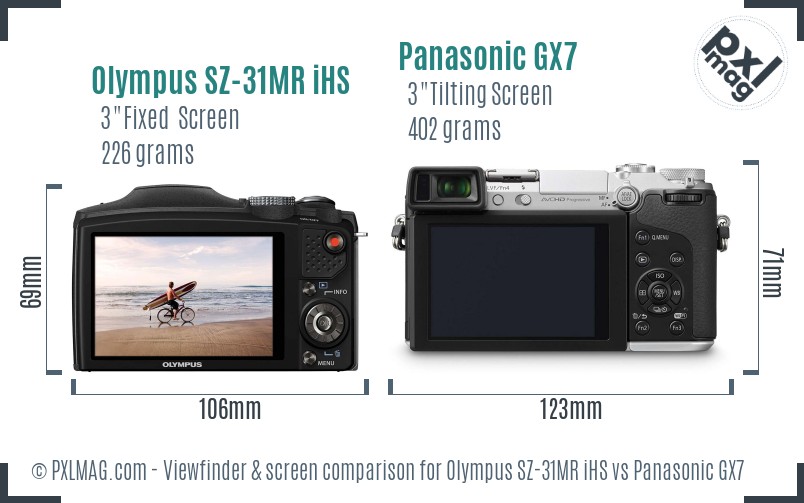 Olympus SZ-31MR iHS vs Panasonic GX7 Screen and Viewfinder comparison