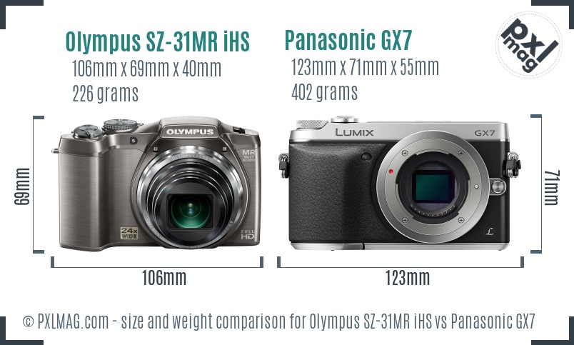 Olympus SZ-31MR iHS vs Panasonic GX7 size comparison