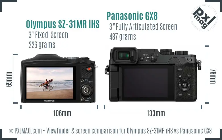 Olympus SZ-31MR iHS vs Panasonic GX8 Screen and Viewfinder comparison