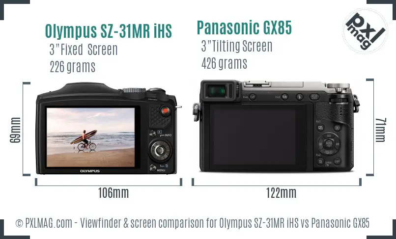 Olympus SZ-31MR iHS vs Panasonic GX85 Screen and Viewfinder comparison