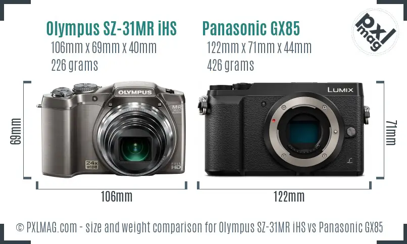 Olympus SZ-31MR iHS vs Panasonic GX85 size comparison