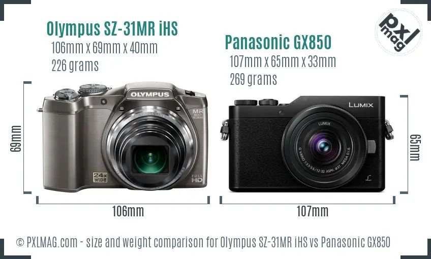 Olympus SZ-31MR iHS vs Panasonic GX850 size comparison