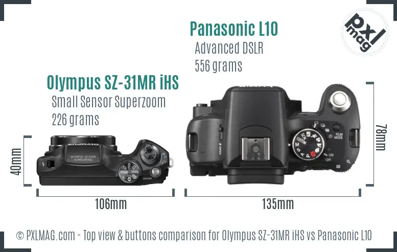 Olympus SZ-31MR iHS vs Panasonic L10 top view buttons comparison Olympus SZ-31MR iHS vs Panasonic L10 top view buttons comparison