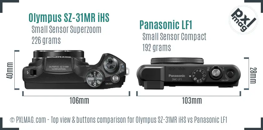 Olympus SZ-31MR iHS vs Panasonic LF1 top view buttons comparison