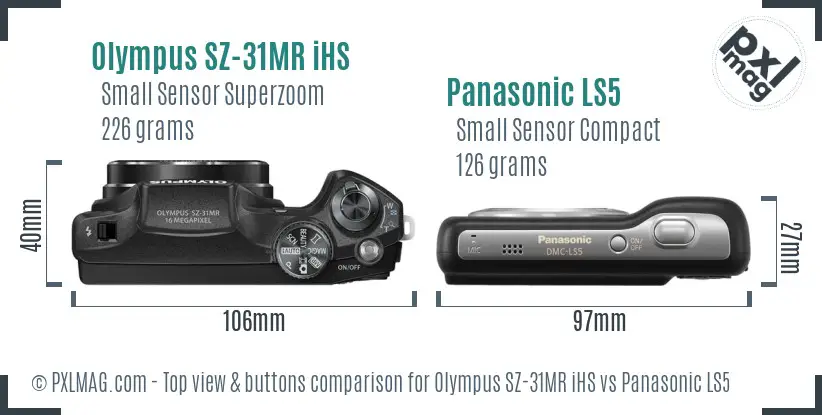Olympus SZ-31MR iHS vs Panasonic LS5 top view buttons comparison
