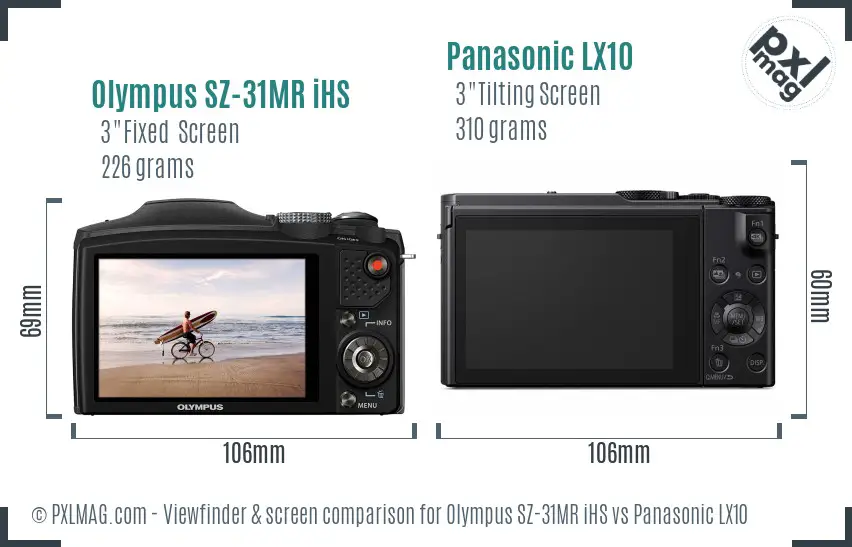 Olympus SZ-31MR iHS vs Panasonic LX10 Screen and Viewfinder comparison