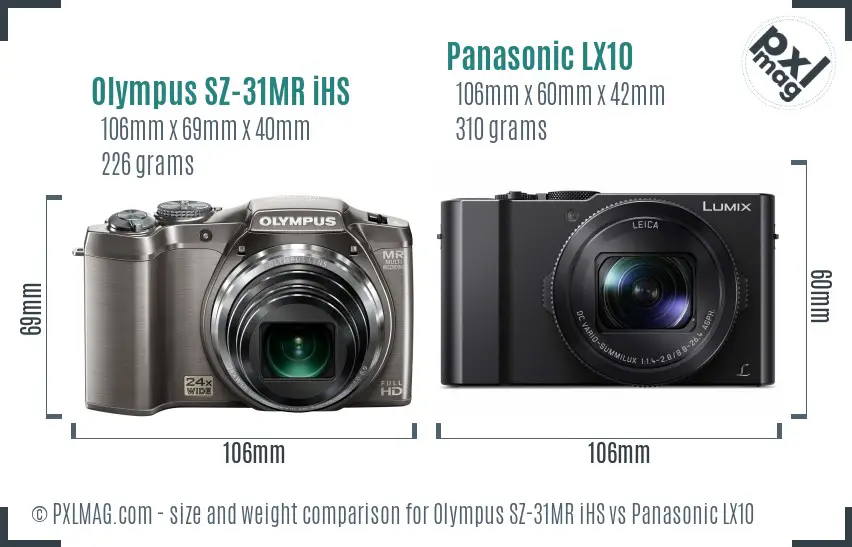 Olympus SZ-31MR iHS vs Panasonic LX10 size comparison