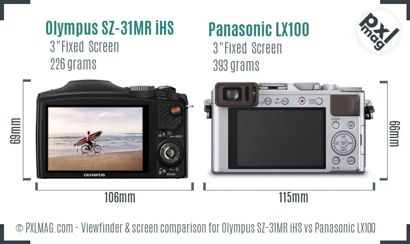 Olympus SZ-31MR iHS vs Panasonic LX100 Screen and Viewfinder comparison