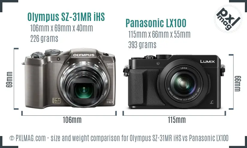 Olympus SZ-31MR iHS vs Panasonic LX100 size comparison