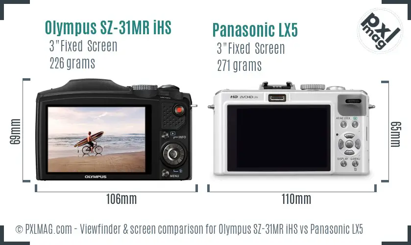 Olympus SZ-31MR iHS vs Panasonic LX5 Screen and Viewfinder comparison