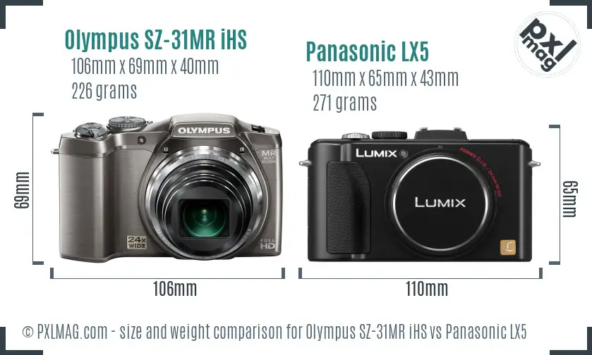Olympus SZ-31MR iHS vs Panasonic LX5 size comparison