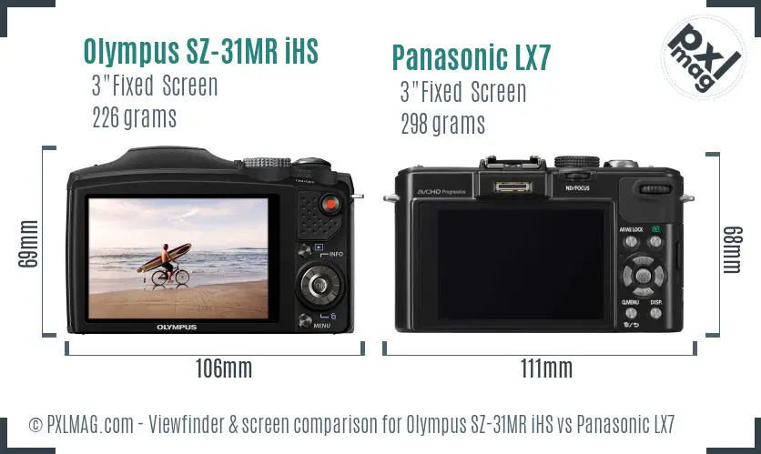 Olympus SZ-31MR iHS vs Panasonic LX7 Screen and Viewfinder comparison