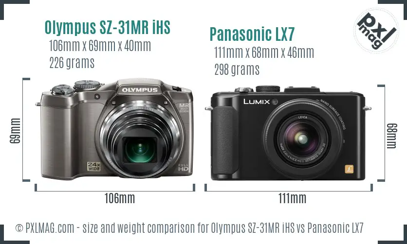 Olympus SZ-31MR iHS vs Panasonic LX7 size comparison