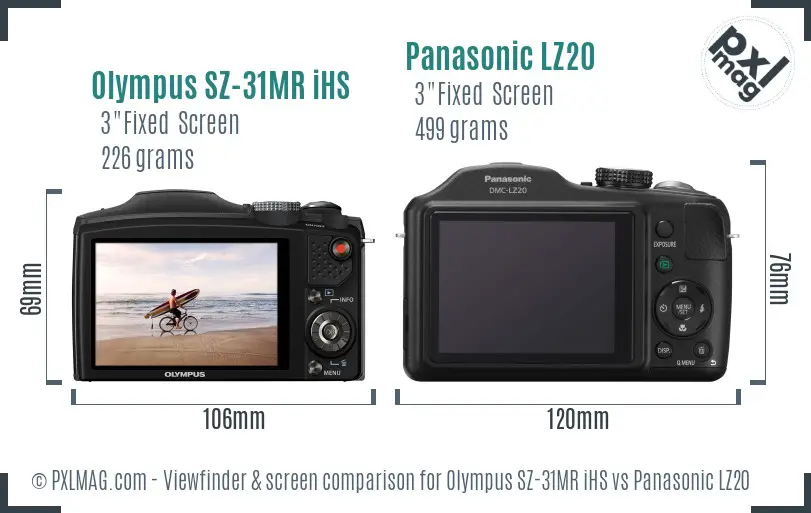 Olympus SZ-31MR iHS vs Panasonic LZ20 Screen and Viewfinder comparison