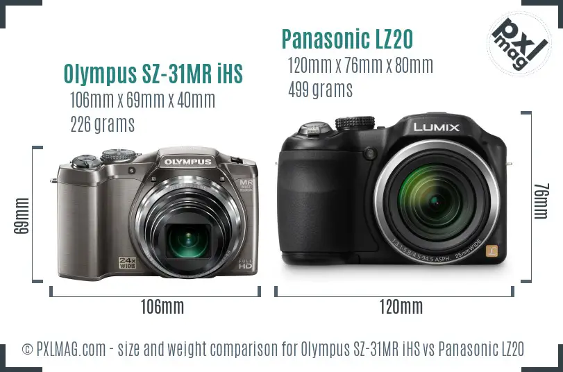 Olympus SZ-31MR iHS vs Panasonic LZ20 size comparison