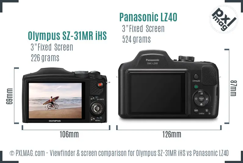 Olympus SZ-31MR iHS vs Panasonic LZ40 Screen and Viewfinder comparison
