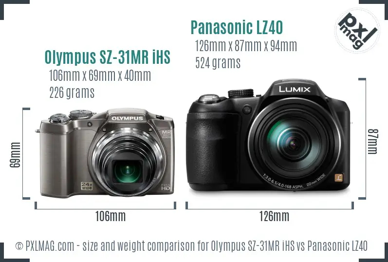 Olympus SZ-31MR iHS vs Panasonic LZ40 size comparison