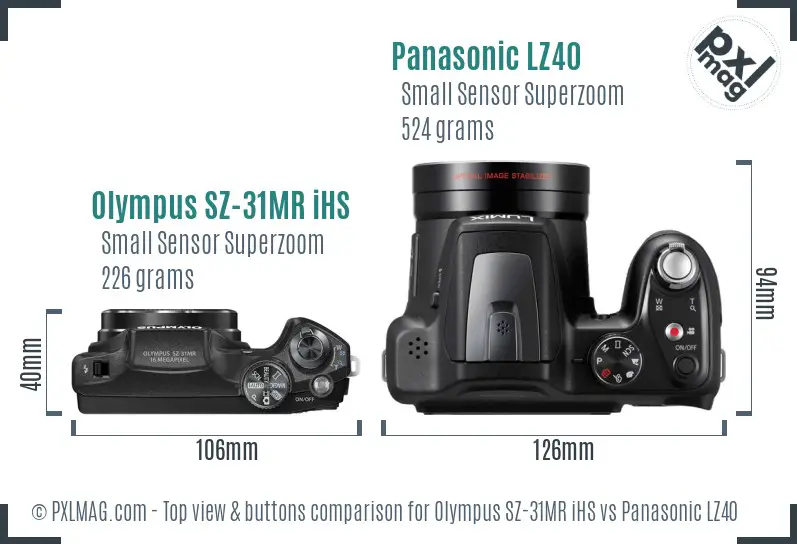 Olympus SZ-31MR iHS vs Panasonic LZ40 top view buttons comparison