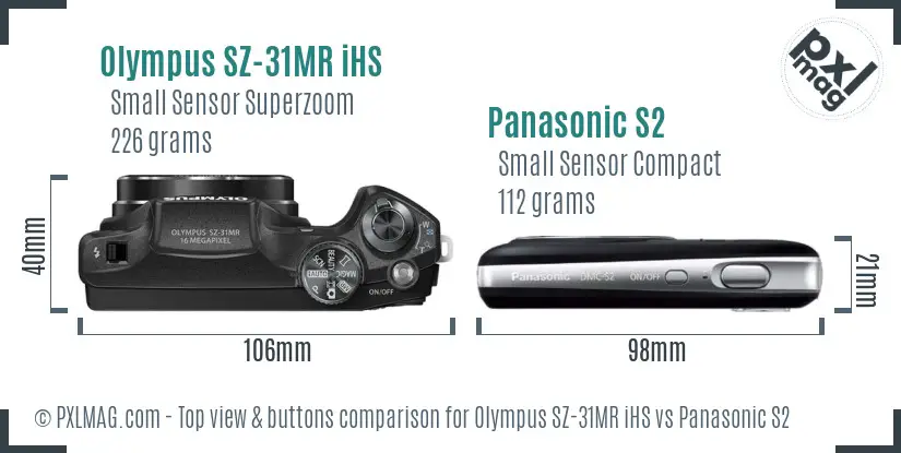 Olympus SZ-31MR iHS vs Panasonic S2 top view buttons comparison