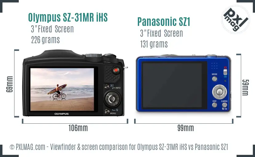 Olympus SZ-31MR iHS vs Panasonic SZ1 Screen and Viewfinder comparison