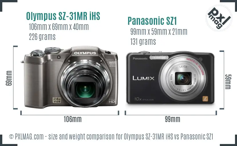 Olympus SZ-31MR iHS vs Panasonic SZ1 size comparison