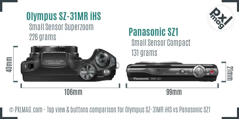 Olympus SZ-31MR iHS vs Panasonic SZ1 top view buttons comparison