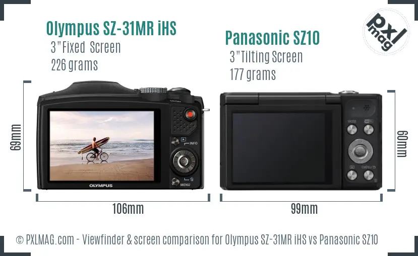 Olympus SZ-31MR iHS vs Panasonic SZ10 Screen and Viewfinder comparison