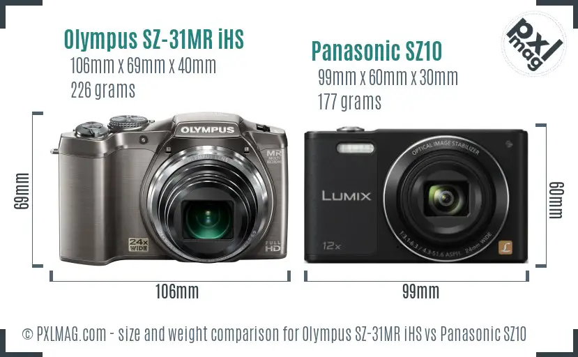 Olympus SZ-31MR iHS vs Panasonic SZ10 size comparison