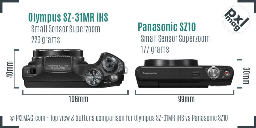 Olympus SZ-31MR iHS vs Panasonic SZ10 top view buttons comparison