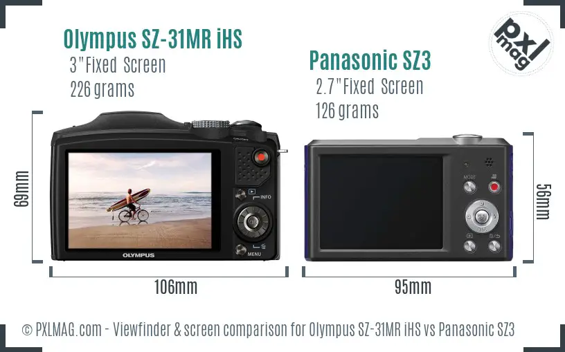 Olympus SZ-31MR iHS vs Panasonic SZ3 Screen and Viewfinder comparison
