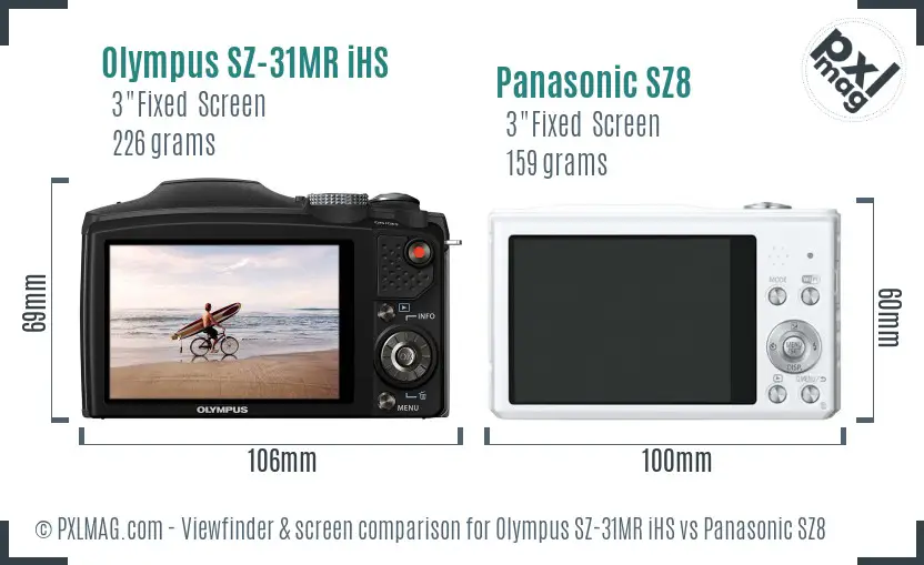 Olympus SZ-31MR iHS vs Panasonic SZ8 Screen and Viewfinder comparison