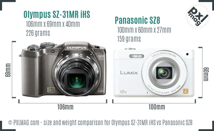 Olympus SZ-31MR iHS vs Panasonic SZ8 size comparison