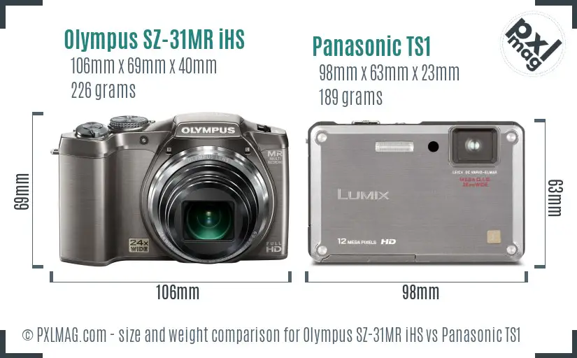 Olympus SZ-31MR iHS vs Panasonic TS1 size comparison