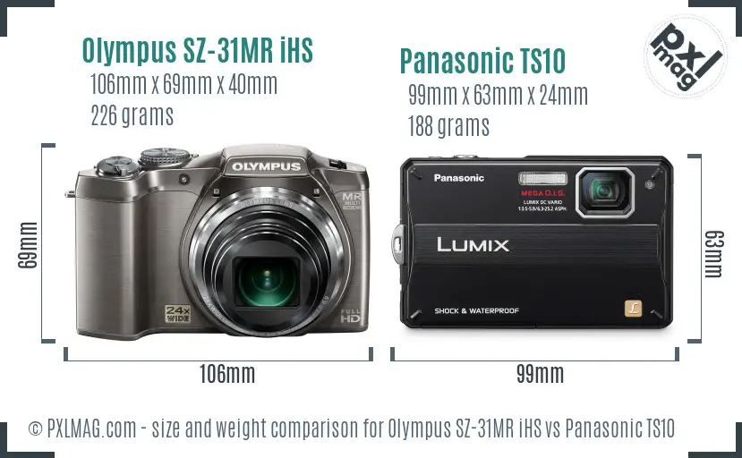 Olympus SZ-31MR iHS vs Panasonic TS10 size comparison Olympus SZ-31MR iHS vs Panasonic TS10 size comparison