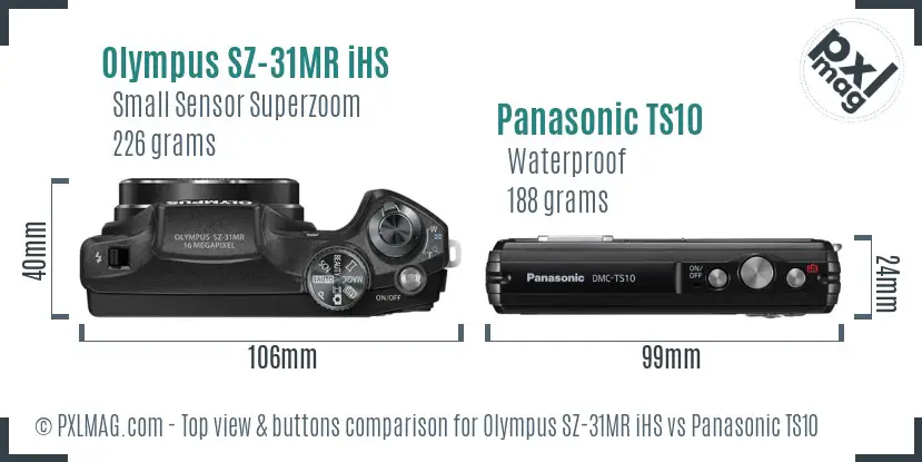 Olympus SZ-31MR iHS vs Panasonic TS10 top view buttons comparison Olympus SZ-31MR iHS vs Panasonic TS10 top view buttons comparison
