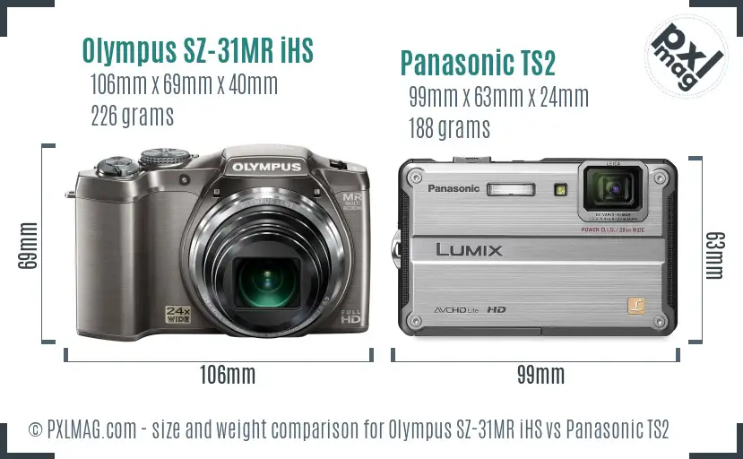 Olympus SZ-31MR iHS vs Panasonic TS2 size comparison