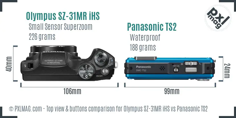 Olympus SZ-31MR iHS vs Panasonic TS2 top view buttons comparison