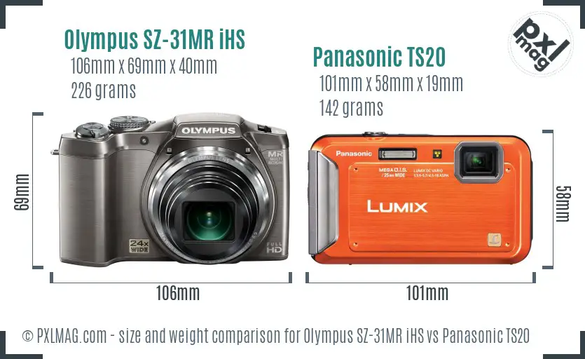 Olympus SZ-31MR iHS vs Panasonic TS20 size comparison