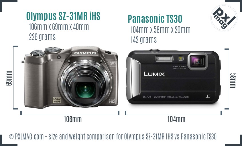 Olympus SZ-31MR iHS vs Panasonic TS30 size comparison