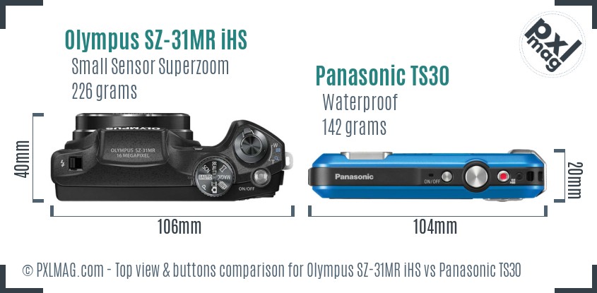 Olympus SZ-31MR iHS vs Panasonic TS30 top view buttons comparison
