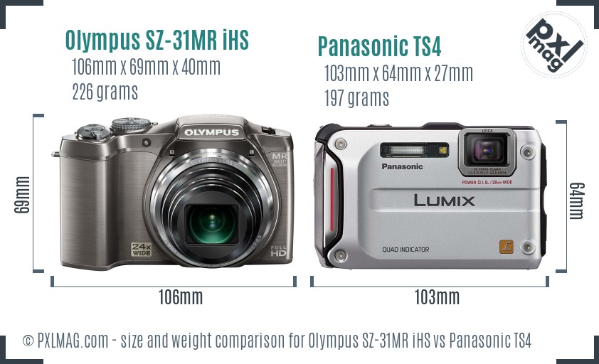 Olympus SZ-31MR iHS vs Panasonic TS4 size comparison