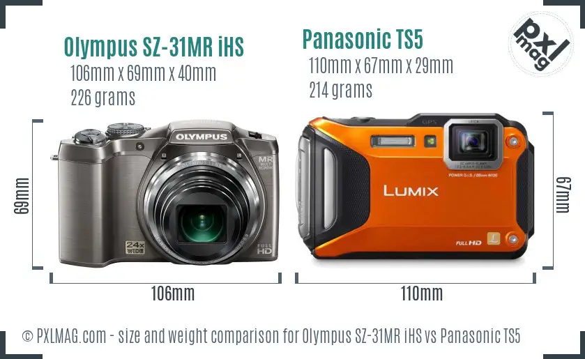 Olympus SZ-31MR iHS vs Panasonic TS5 size comparison