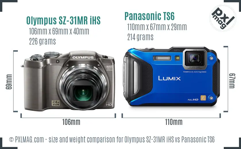 Olympus SZ-31MR iHS vs Panasonic TS6 size comparison