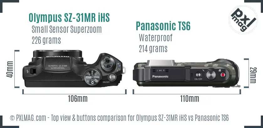 Olympus SZ-31MR iHS vs Panasonic TS6 top view buttons comparison