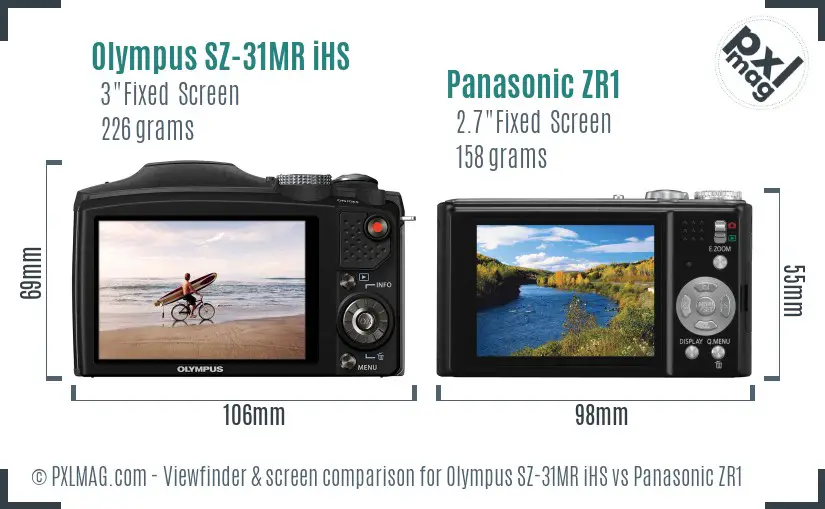 Olympus SZ-31MR iHS vs Panasonic ZR1 Screen and Viewfinder comparison