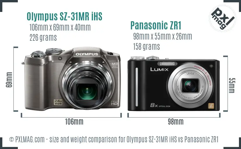 Olympus SZ-31MR iHS vs Panasonic ZR1 size comparison