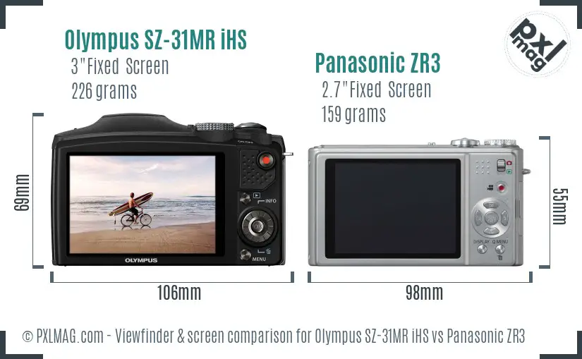 Olympus SZ-31MR iHS vs Panasonic ZR3 Screen and Viewfinder comparison