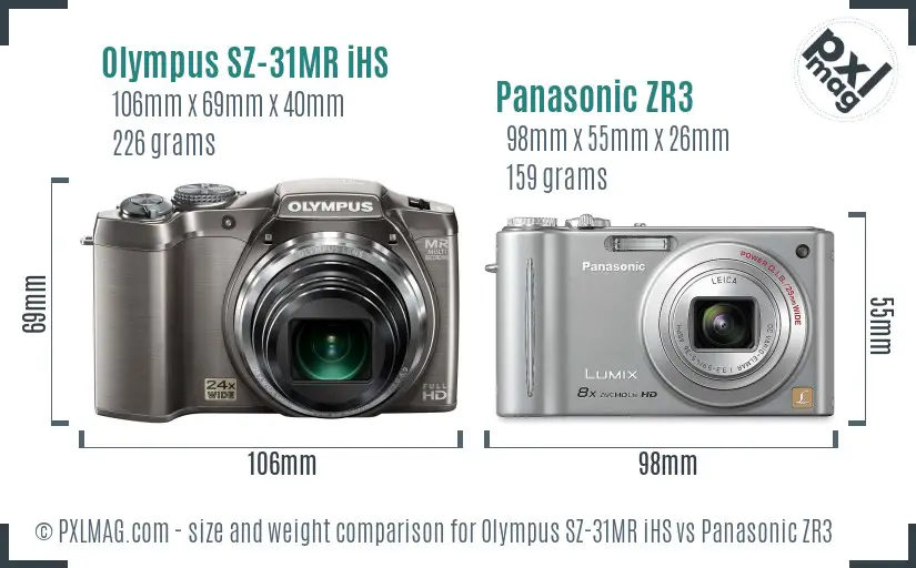 Olympus SZ-31MR iHS vs Panasonic ZR3 size comparison