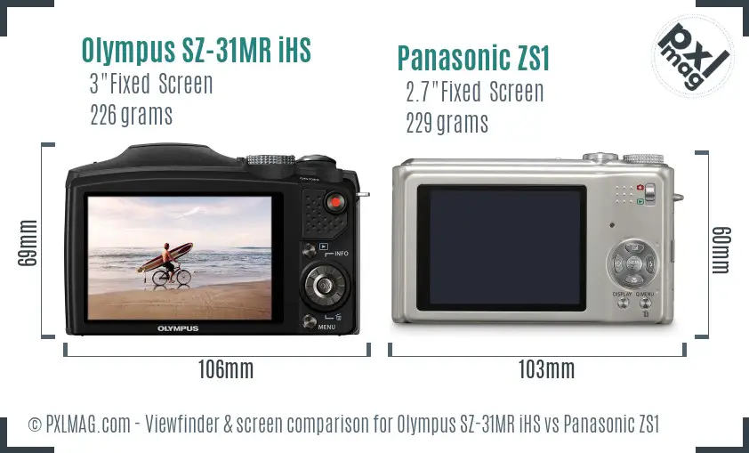 Olympus SZ-31MR iHS vs Panasonic ZS1 Screen and Viewfinder comparison