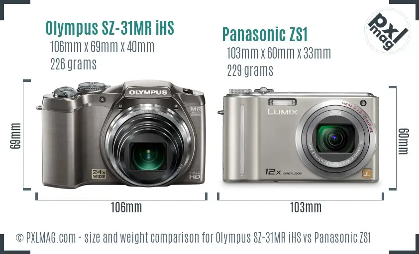 Olympus SZ-31MR iHS vs Panasonic ZS1 size comparison
